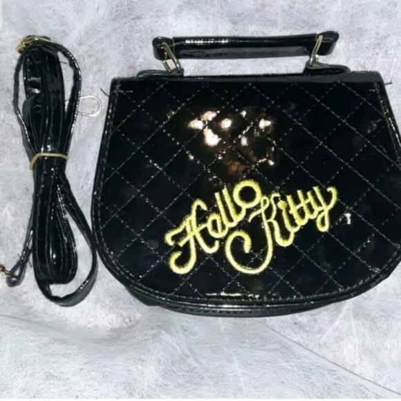 NIP NEW*-BLACK LEATHER HELLO KITTY PURSE - Picture 3 of 3